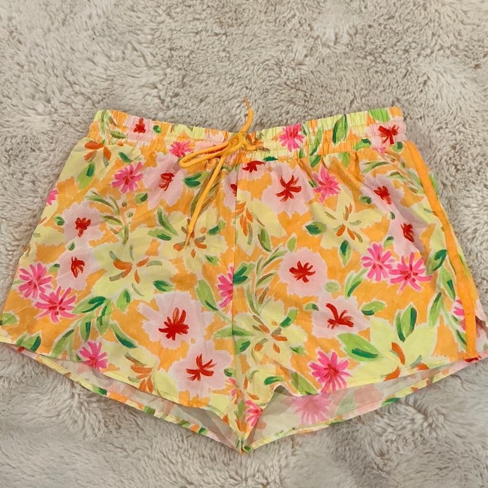 Crown & Ivy Floral Athletic Shorts - Yellow and Pink